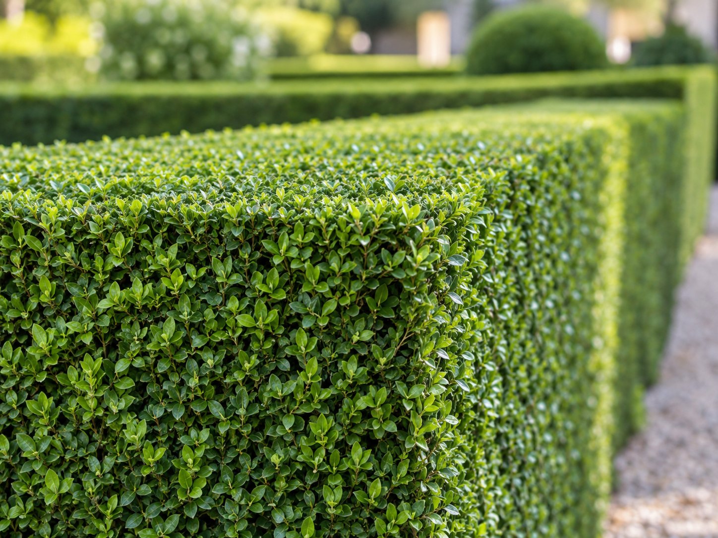 Neatly trimmed formal hedge with crisp clean lines